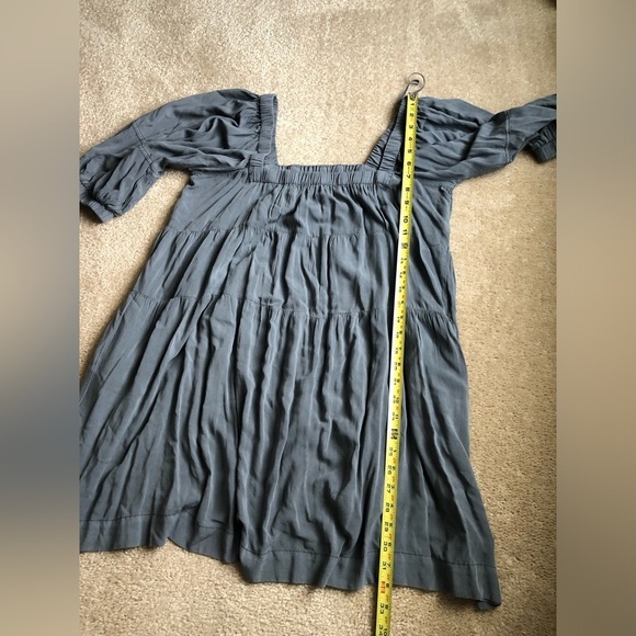 Mustard Seed Women’s L Charcoal Gray Chambray Puffed Sleeve Tiered Pocket Dress - Picture 7 of 11